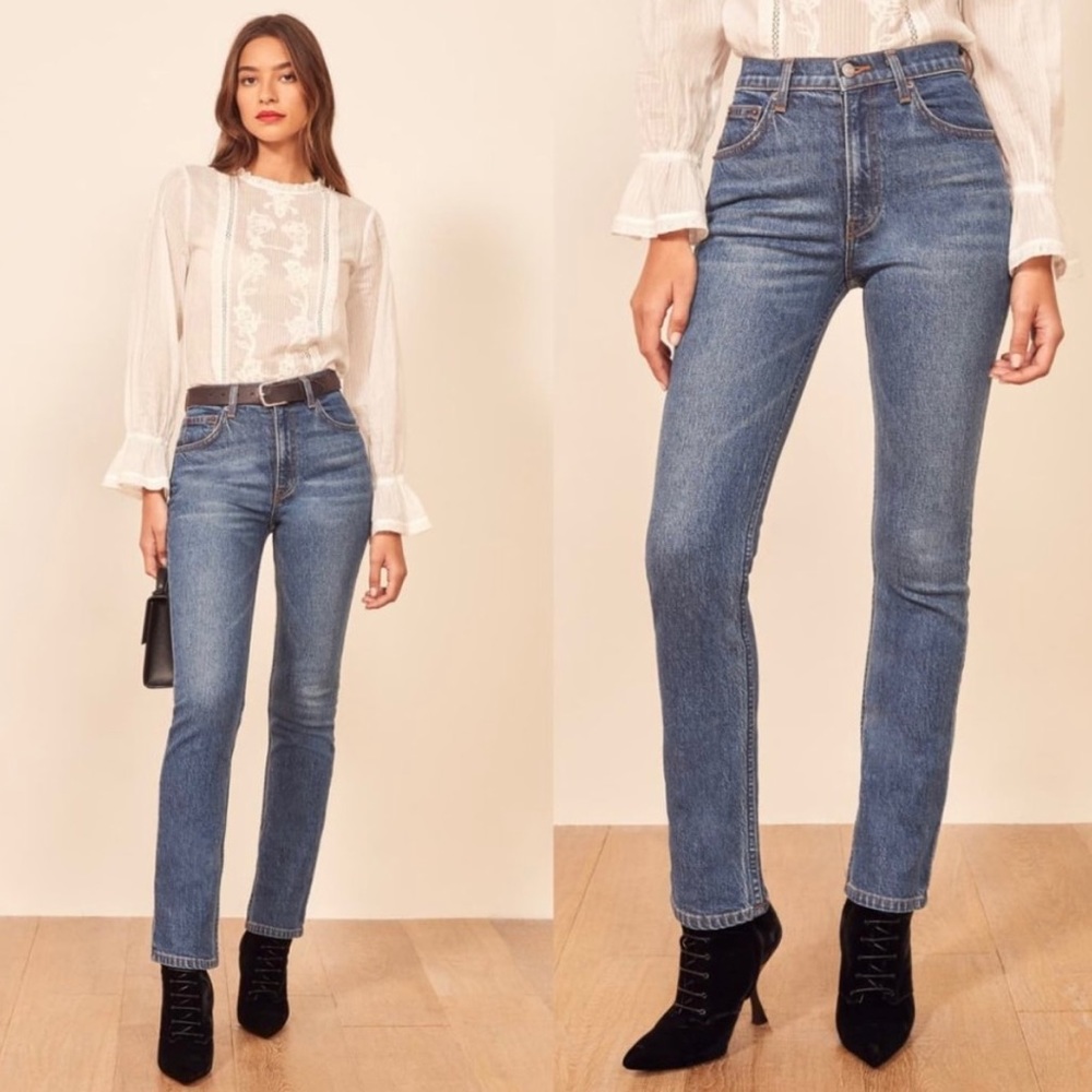 Reformation Liza High Rise Straight Jeans — Laguna Color